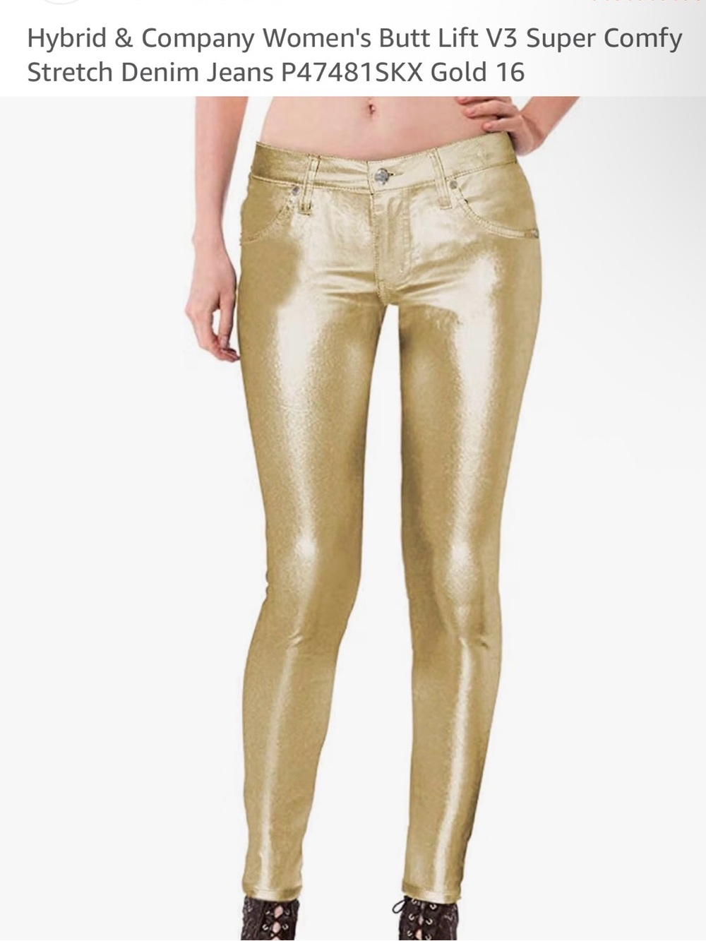 Hybrid & Company Women’s Butt Lift Super Stretchy Skinny Pants- Gold Size 16 NWT